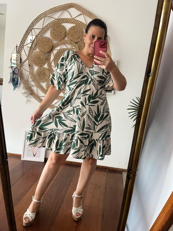 Vestido Meire Branco/Verde Escuro
