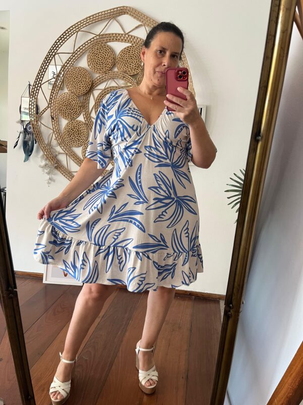 Vestido Meire Branco/Azul Claro