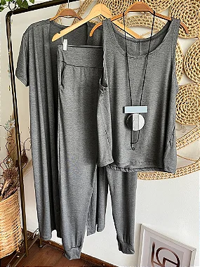 Conjunto três peças manga curta Cinza