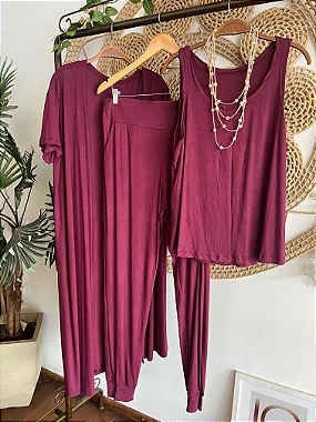 Conjunto três peças manga curta Marsala