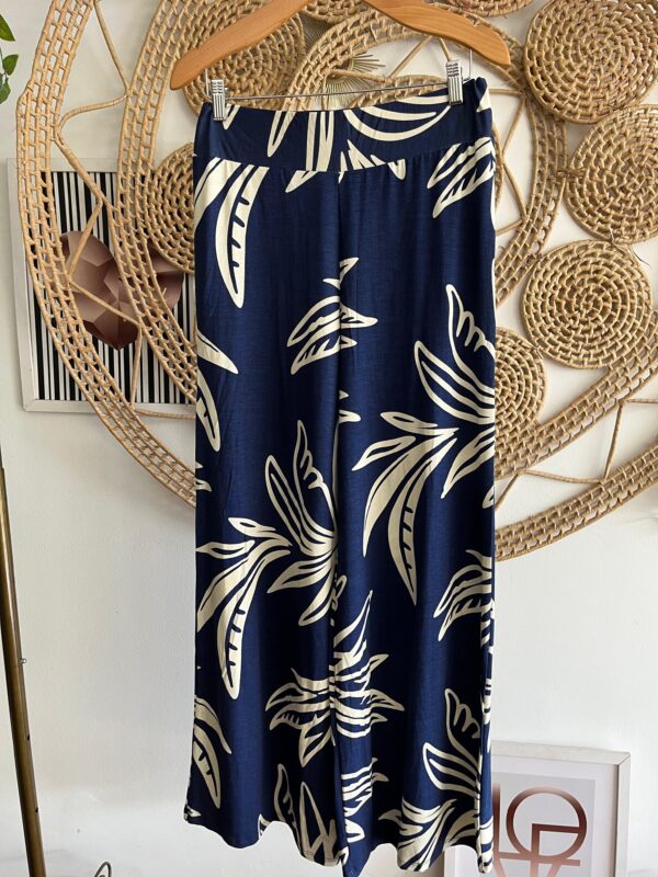 Pantalona Azul Estampada Branca