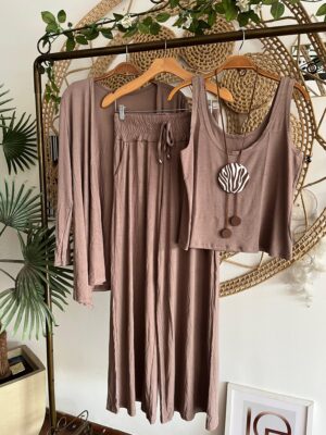 Conjunto Três Peças Pantalonas Serena Bege
