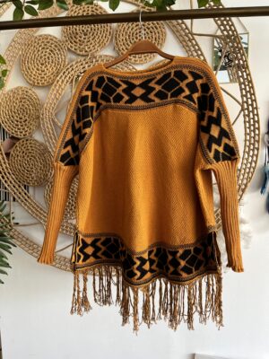 Poncho Boho Franjas Mostarda/Preto