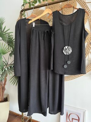 Conjunto Três Peças Lãzinha Preto Max Cardigã + Pantalona