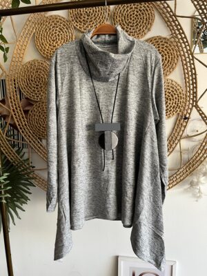 Blusa Gola Boba Lazinha Cinza Claro