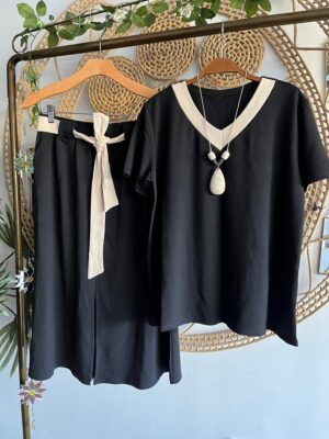 Conjunto Saia Blusa Gola V Preto