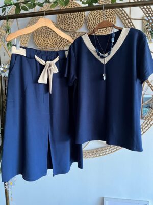 Conjunto Saia Blusa Gola V Azul Marinho
