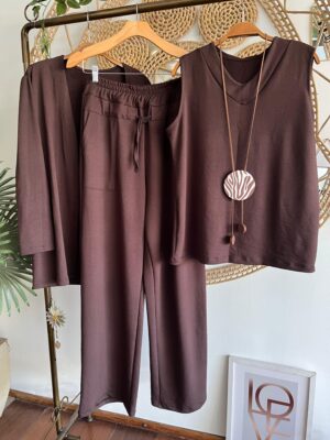 Conjunto Três Peças Moletinho Marrom