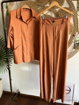 Conjunto Camisa Linho Caramelo