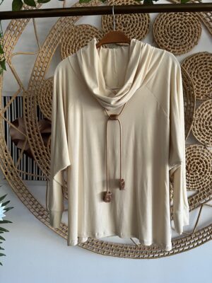Blusa Gola Boba Manga Longa Bege